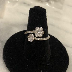 Cubic Zirconia Sterling Silver Dainty Flower Wrap Ring,Boutique- sz 7 or 8